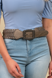 Rhinestone Studded Wide Leather Belt