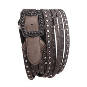 Rhinestone Studded Wide Leather Belt