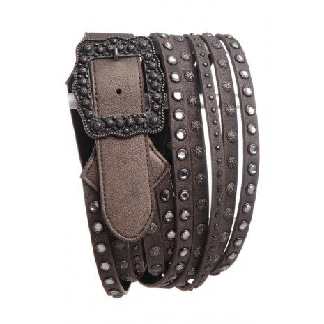 Rhinestone Studded Wide Leather Belt