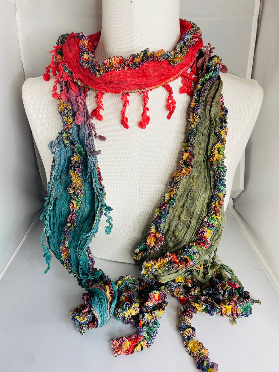 Boho Mixed Tassel Handmade Scarf Necklace