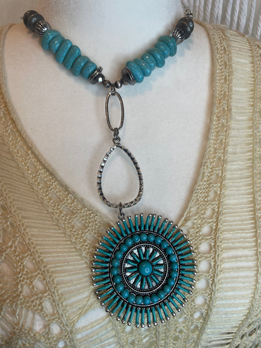 Turquoise Sunburst Pendant Necklace