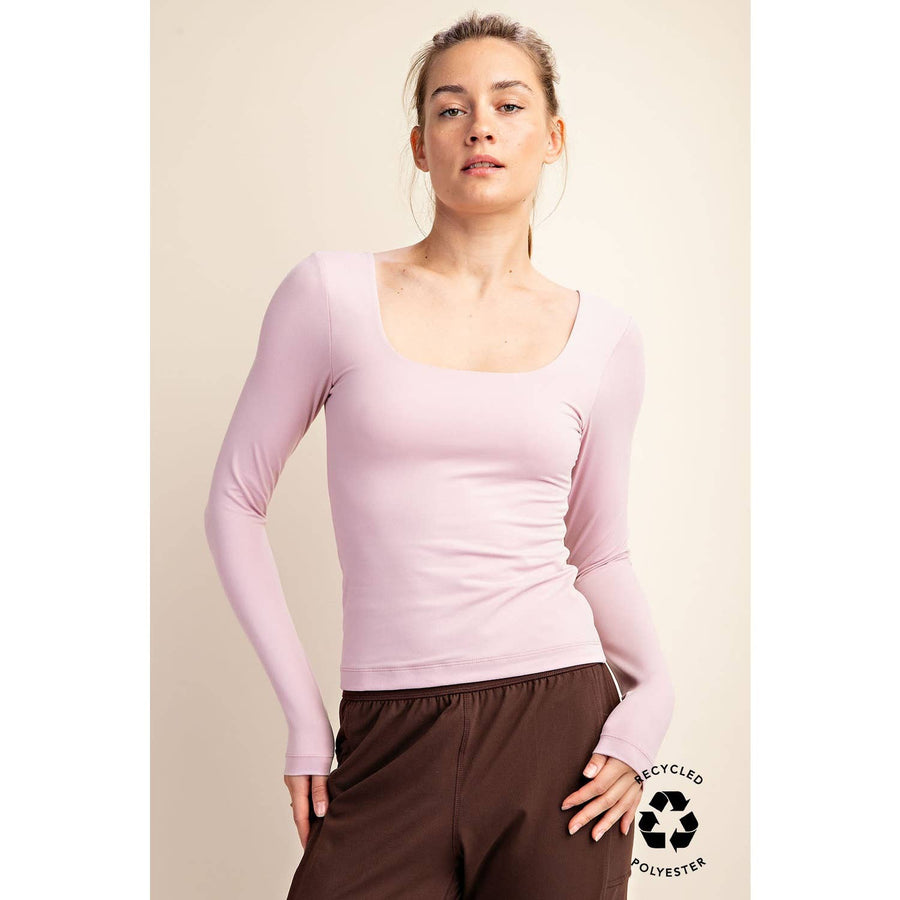 RECYCLED BUTTER SQUARE NECK LONG SLEEVE TOP T9953-C
