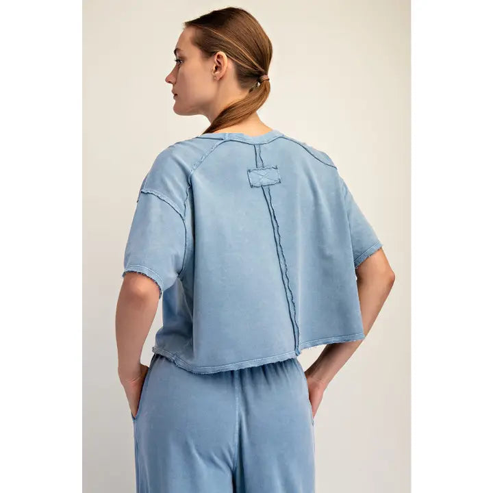 Mineral Washed Cropped Short Sleeve Tee by Rae Mode