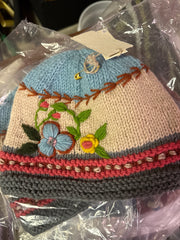 Turquoise Ecru Color Block Knit Beanie Hat, Mittens and Fingerless Armwarmers By Many Hands from Robin Boutique.