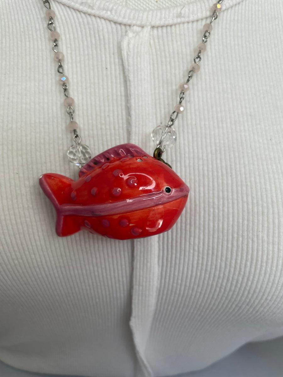 Red Stripe Fish Necklace by Gina