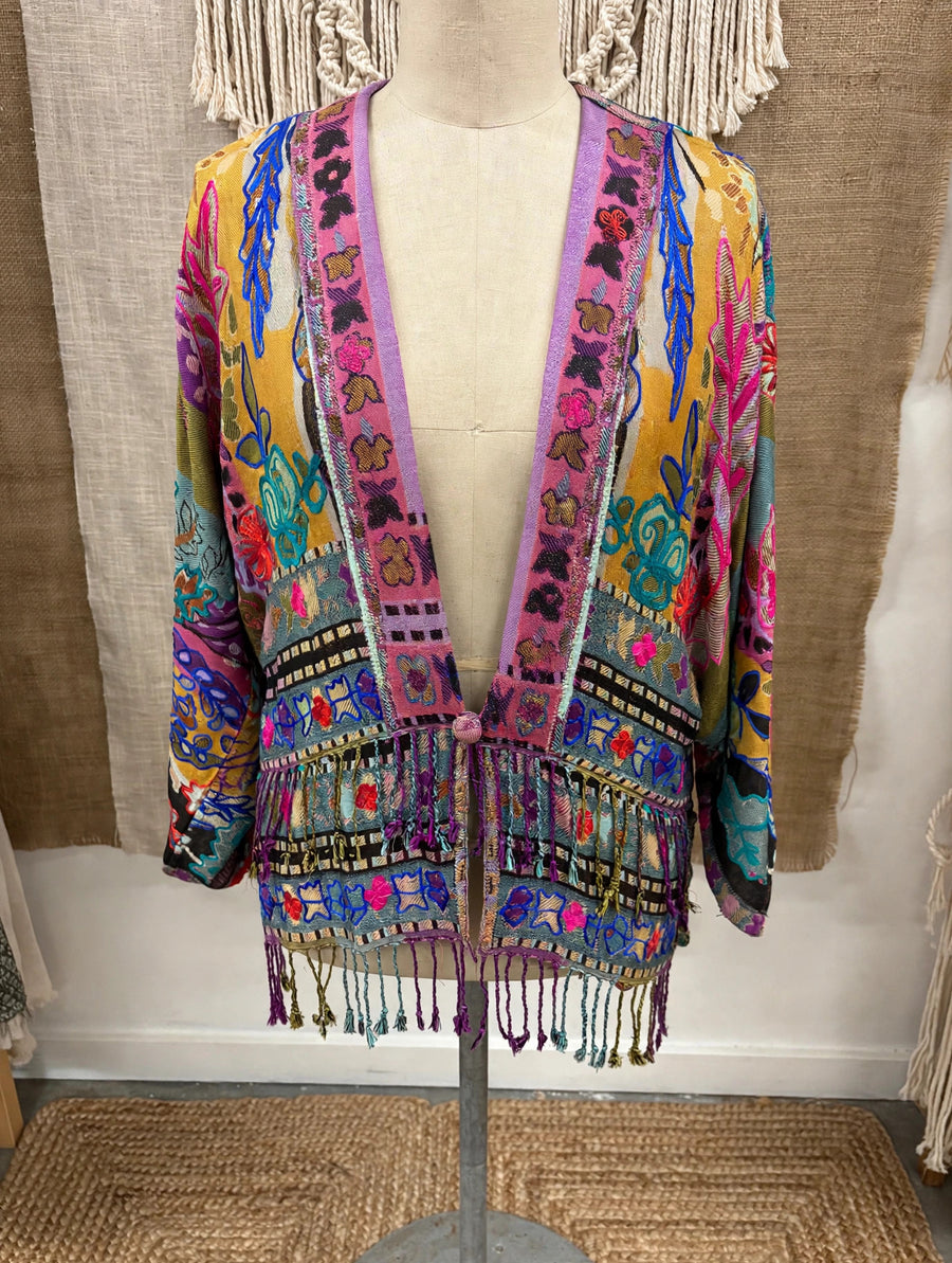 Embroidered Reversible Tapestry Fringe Short Jacket