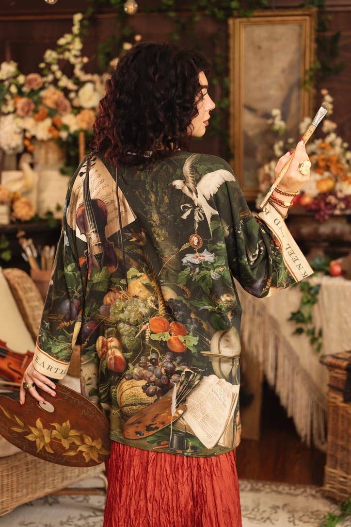 Labour of Love Matineé (mid) Duster with florals & violin from Robin Boutique.