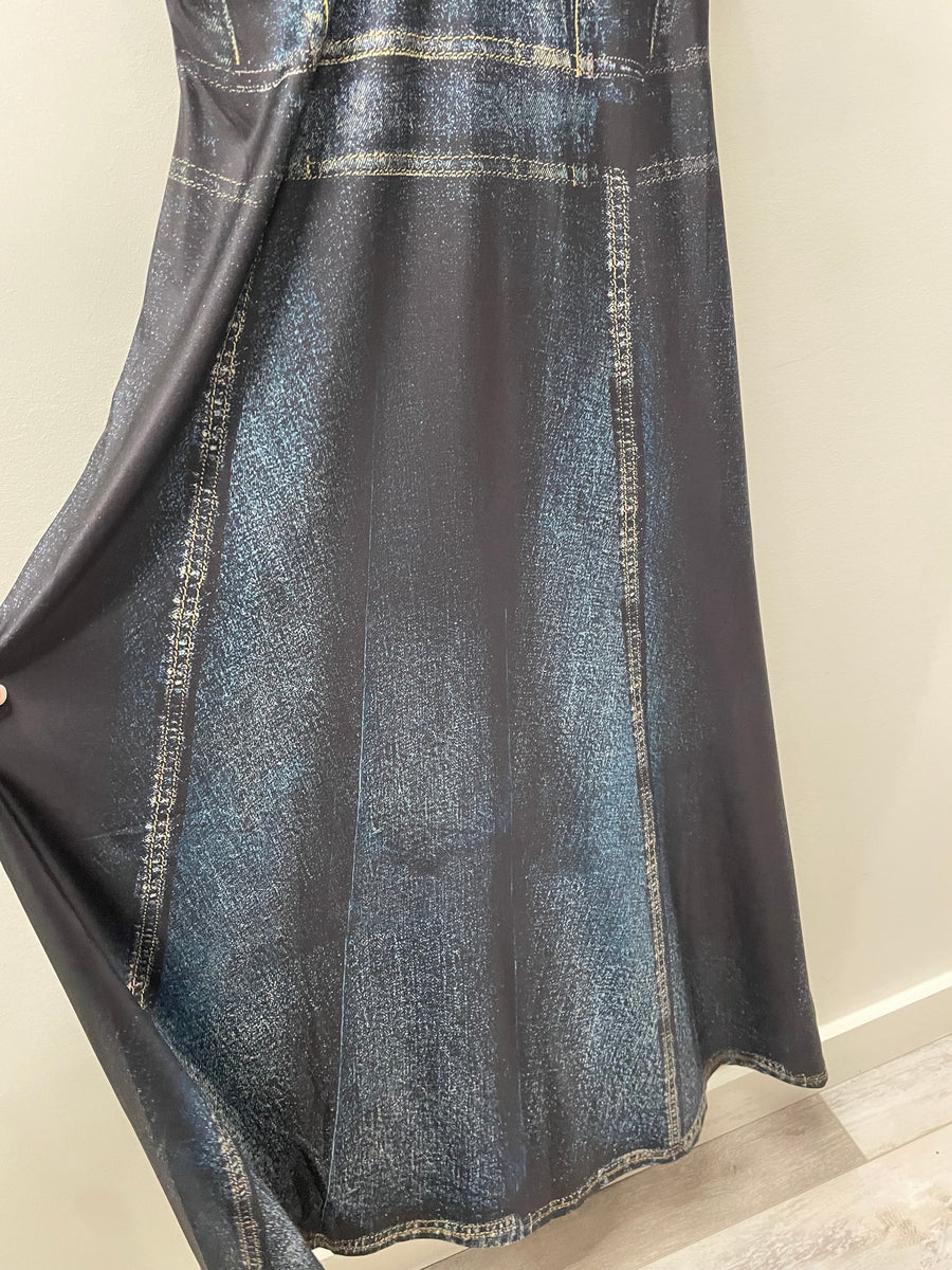 Maxi Low V Dress in Illusion Denim by IPNG Design