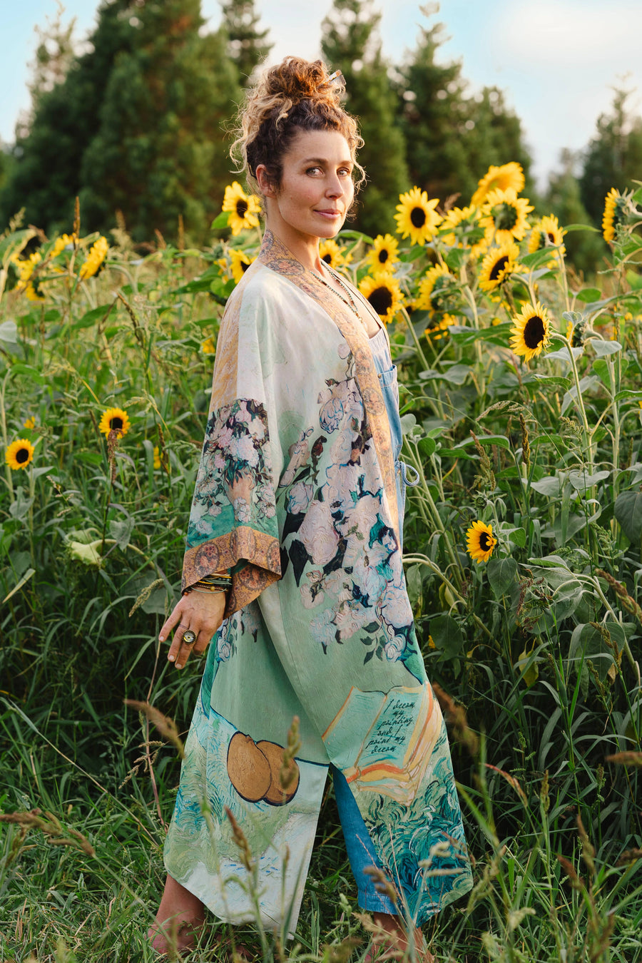 Additional view of I Paint My Dream Van Gogh Opera Duster Kimono Robe from Robin Boutique.
