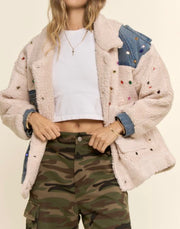 Open view of Gemstone Sherpa Denim Jacket By Davi & Dani - Robin Boutique