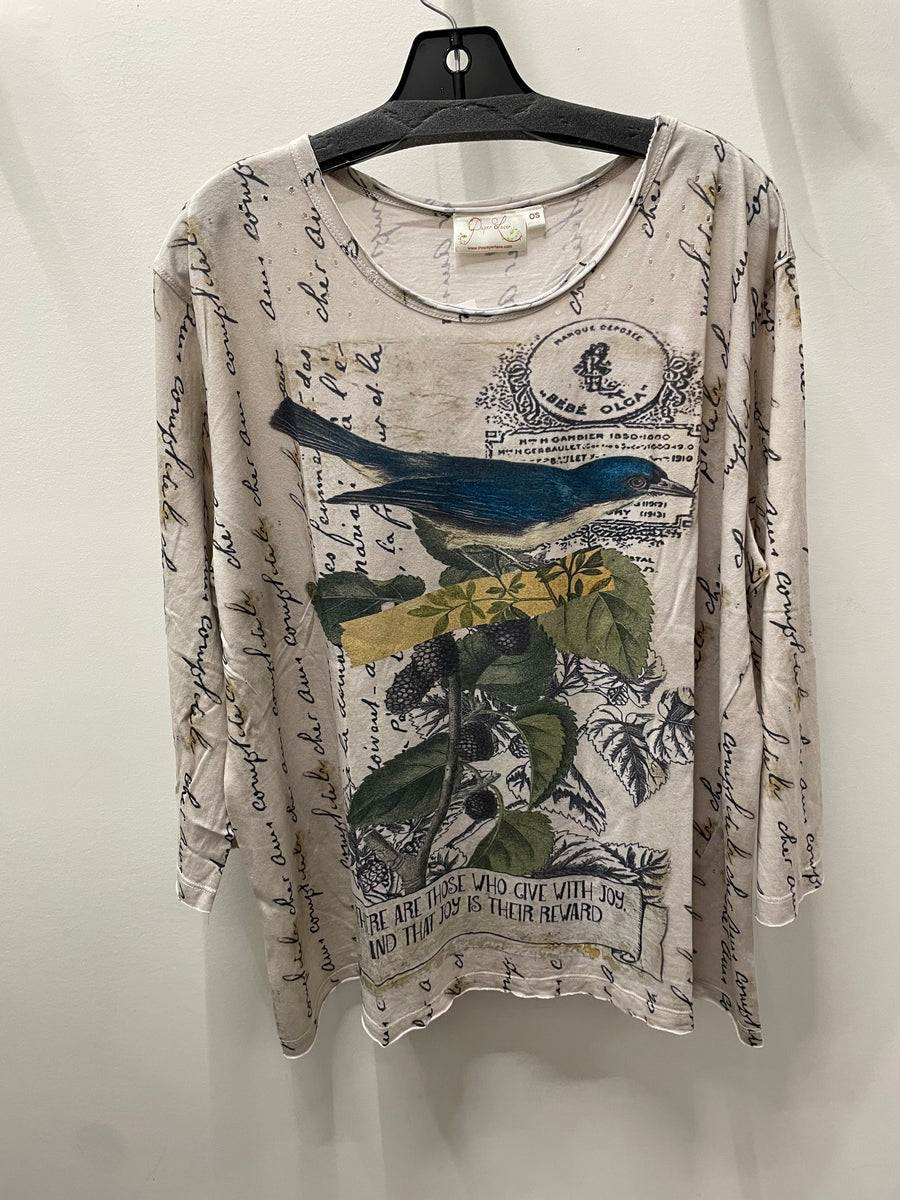 Driftwood Day Tee in Vintage Bird Print by Paper Lace