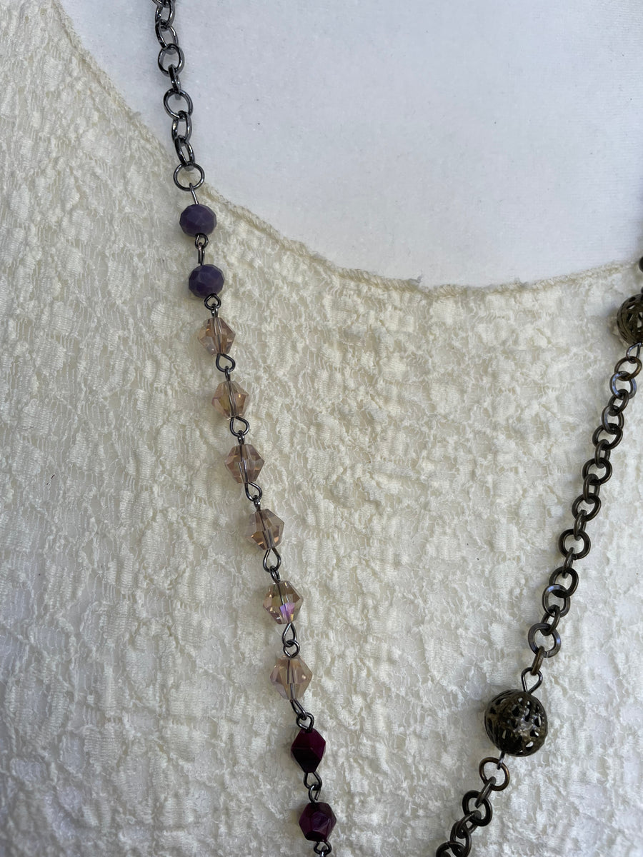 Asymmetric Beaded Drop Charm Necklace