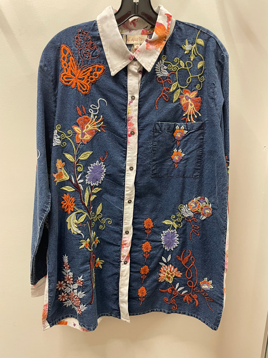 Floral Fusion Denim Blouse by All About Her