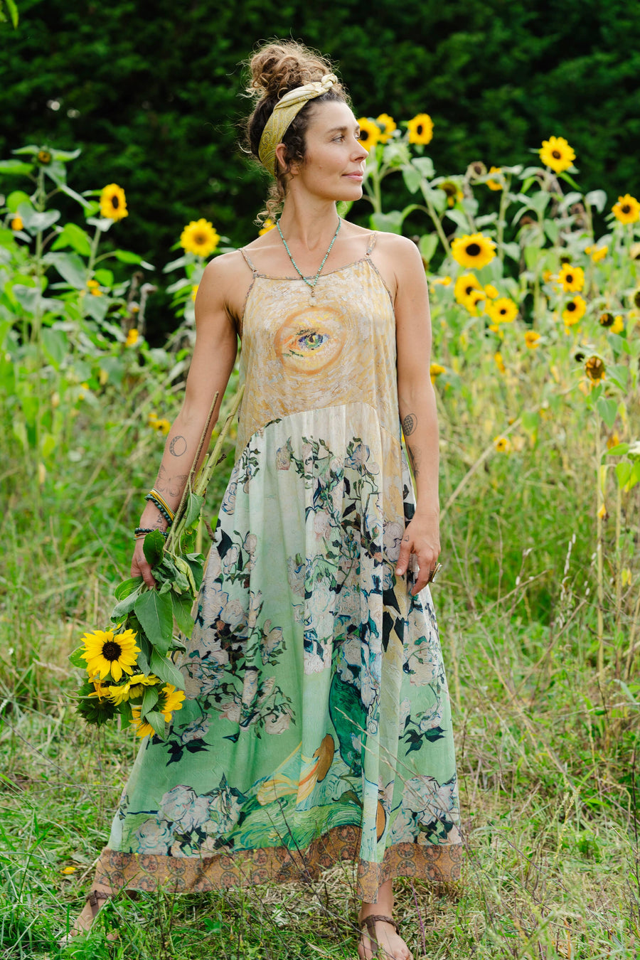 Additional view of I Paint My Dream Van Gogh Bohéme Long Maxi Slip Dress from Robin Boutique.