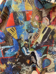 Cowl Neck Pullover in Blues & Jazz Print by Inoah