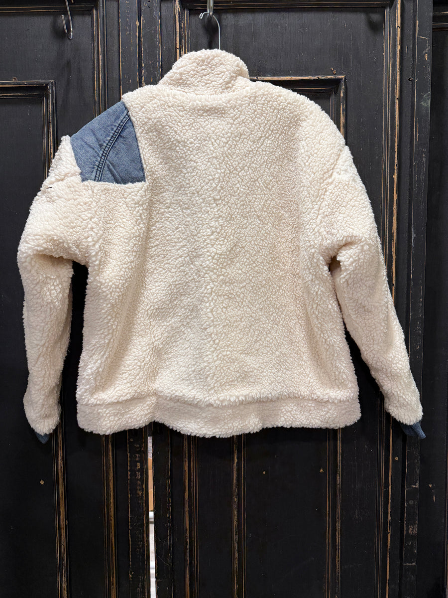 Back view of Gemstone Sherpa Denim Jacket By Davi & Dani - Robin Boutique