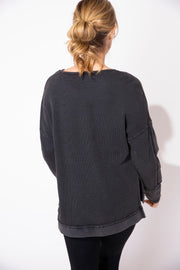 Waffle Knit Boxy Thermal Top in Cherry by Escape