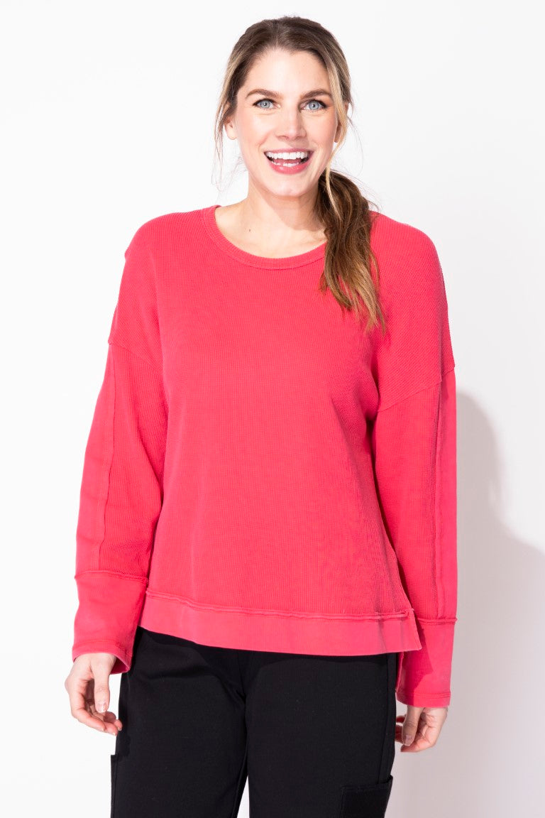 Waffle Knit Boxy Thermal Top in Cherry by Escape