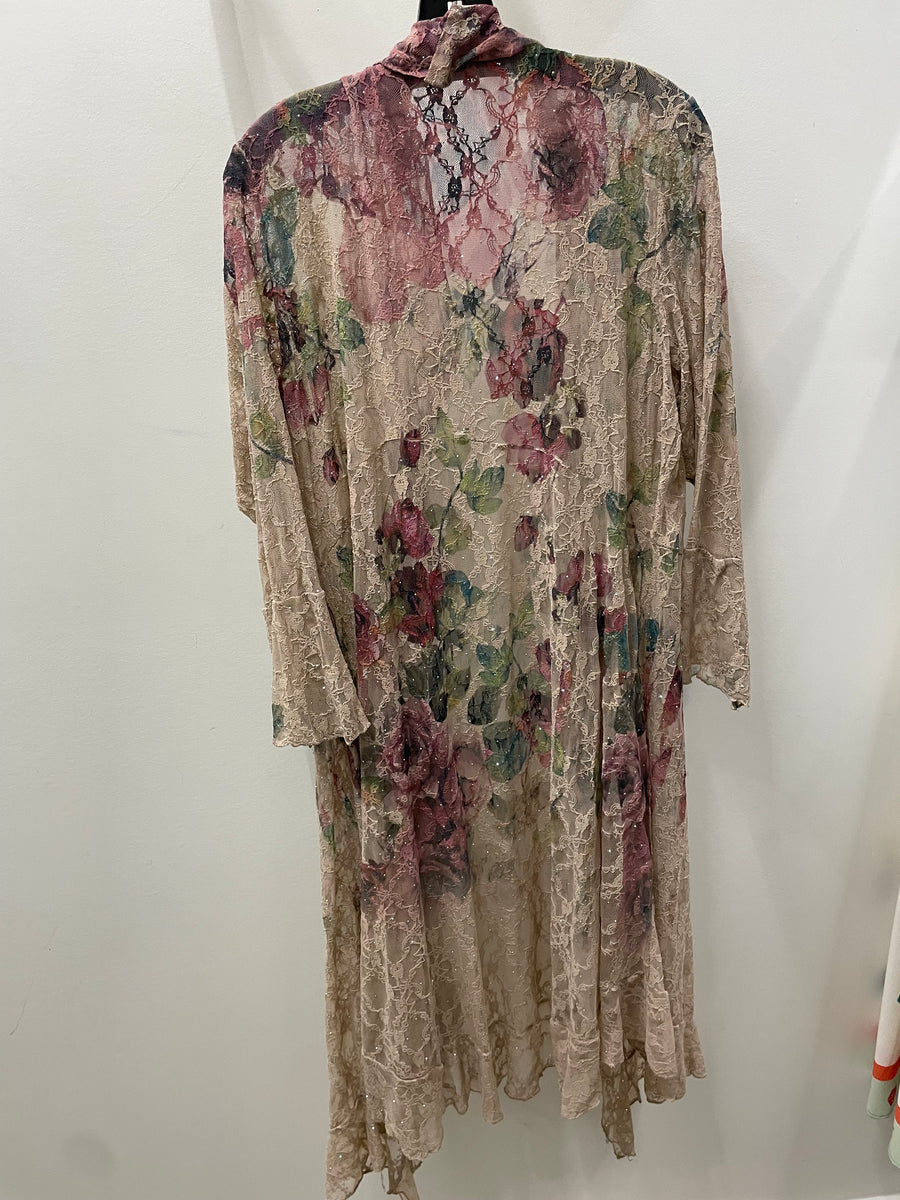 All Lace Long Cardigan in Big Rose by Origami