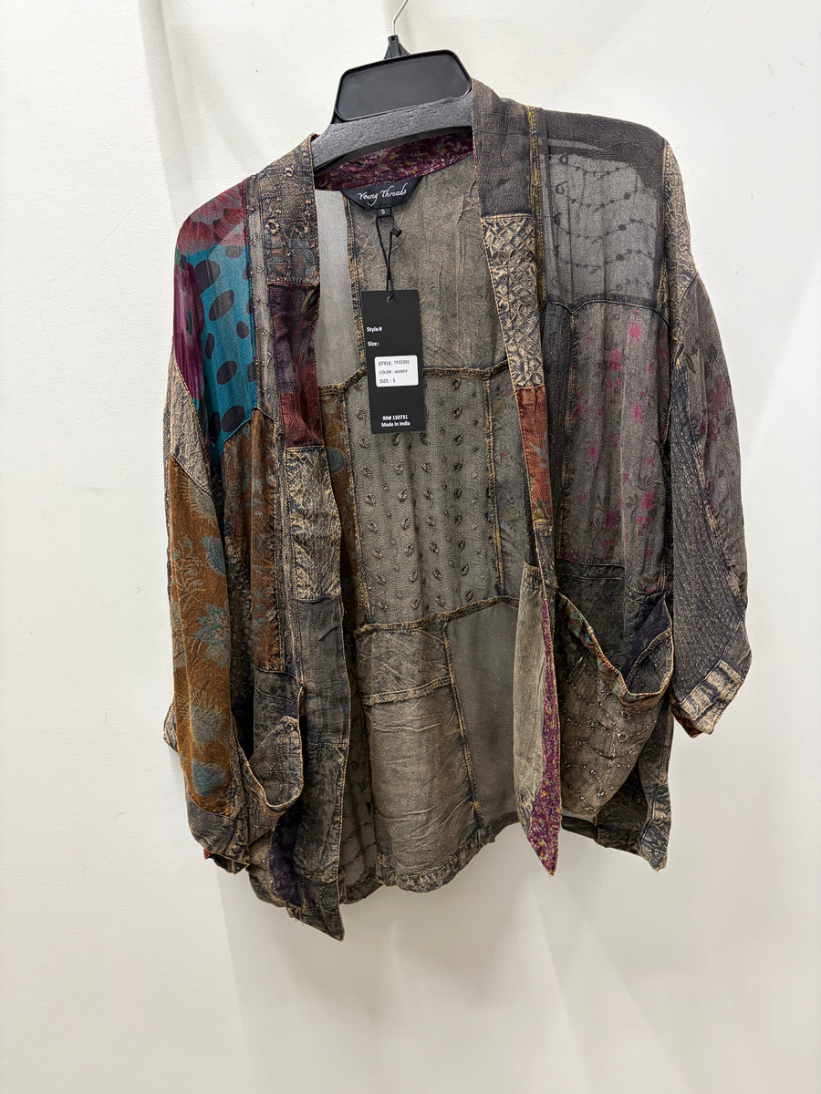 Overdyed Texture Mixed Print Kimono by Young Threads