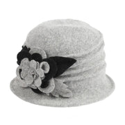 Boiled Wool Pleated Hat with Floral Detail