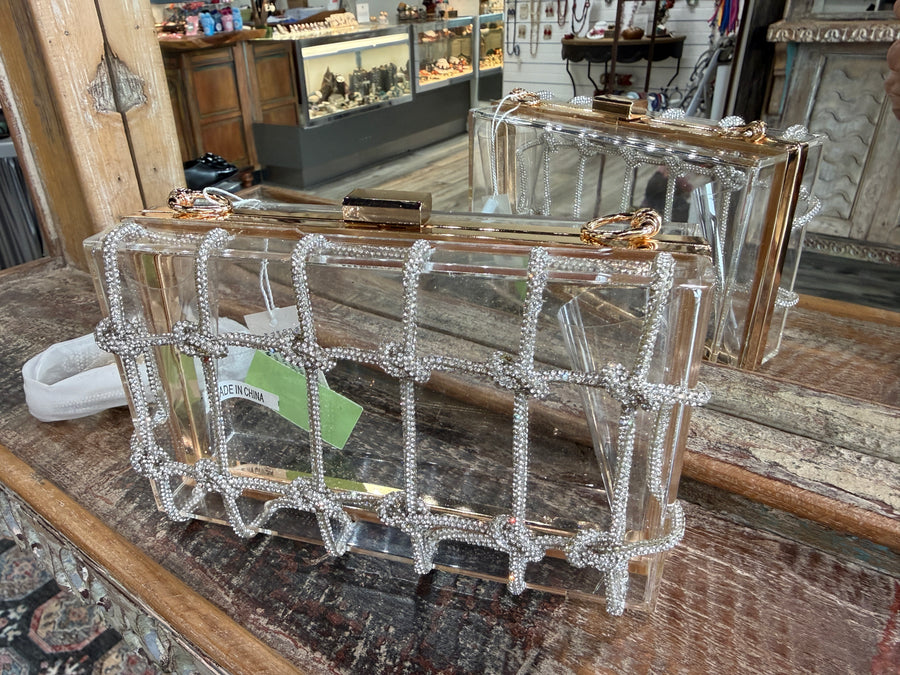 Clear Evening Bag with Multi Evening Lattice Details Robin Boutique