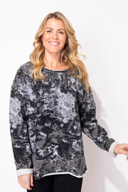 Printed Fleece Pullover in Olive by Escape