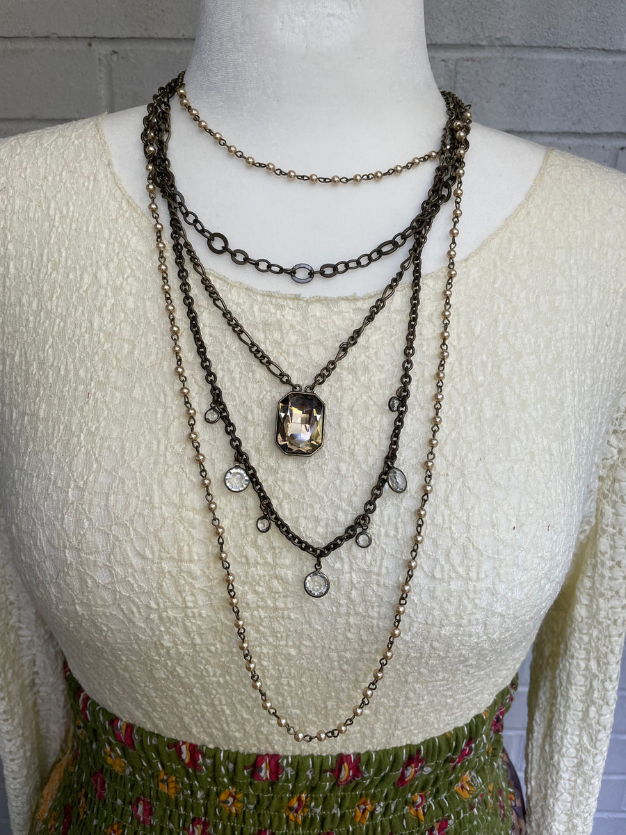 Multi Chain Pearl Glass Necklace
