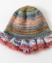 Colorful Mohair-Feel Ruffle Knit Beanie