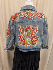 Beaded Cropped Jean Jacket