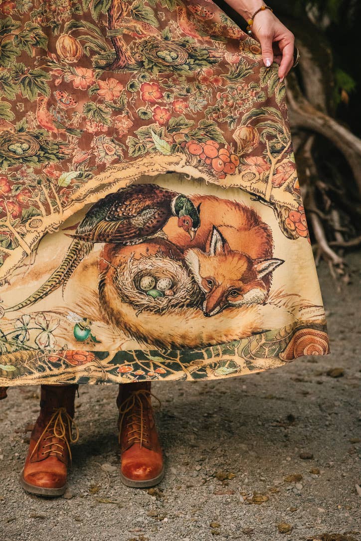 Woodland Wisdom Bohéme Maxi Slip Dress w/ Florals, Fox & Owl