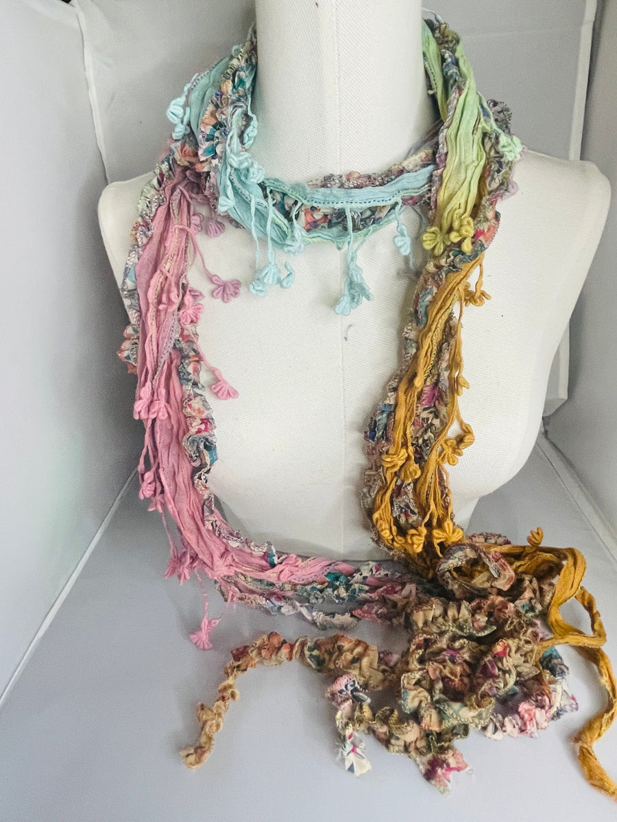 Boho Mixed Tassel Handmade Scarf Necklace