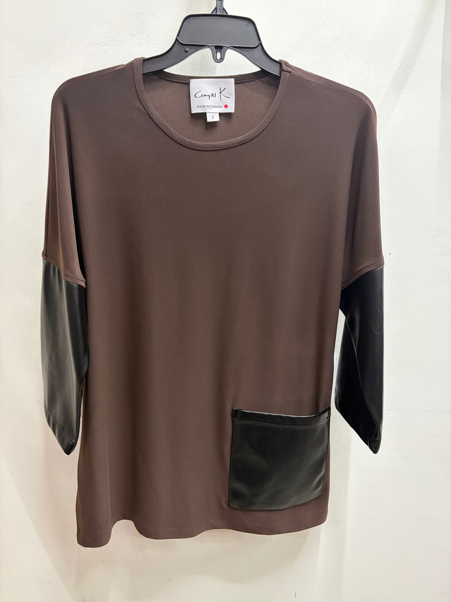 Leather Accent Blouse by Compli K