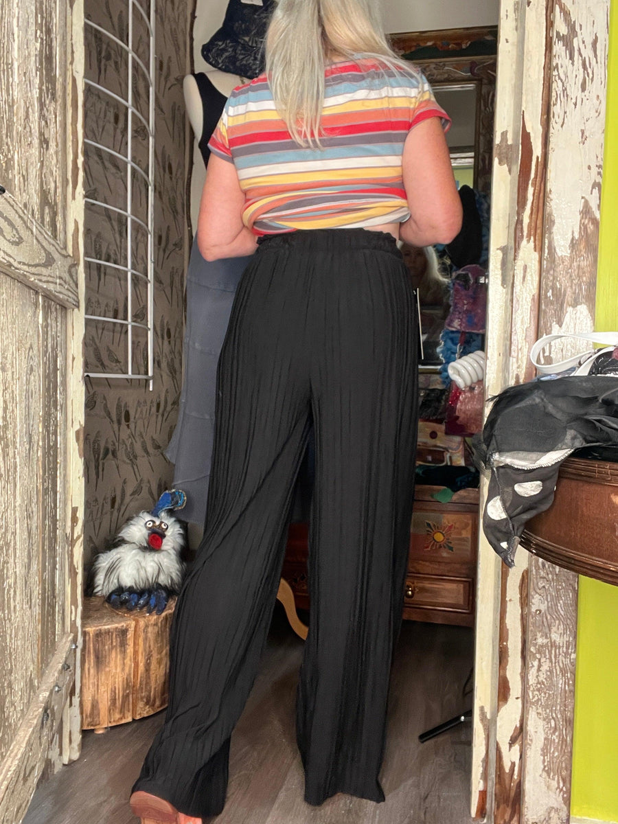 Solid Pleated Pants with Self Sash PB902A Black - Robin Boutique-Boutique 