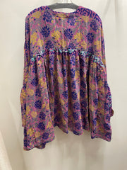 Crepe Sari Bell Sleeve Golddust Crop Top #148 by Kantha Bae