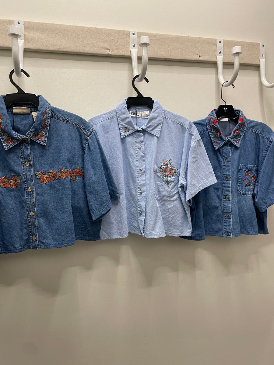 Reworked Denim Crop Button Down #213