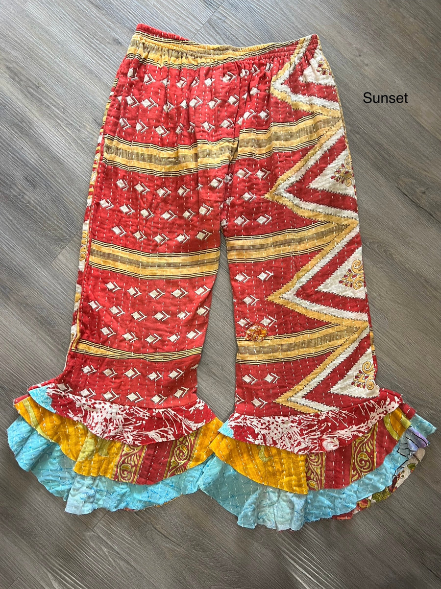 Kantha Sunrise Ruffle Pant "Sunset" by Jaded Gypsy