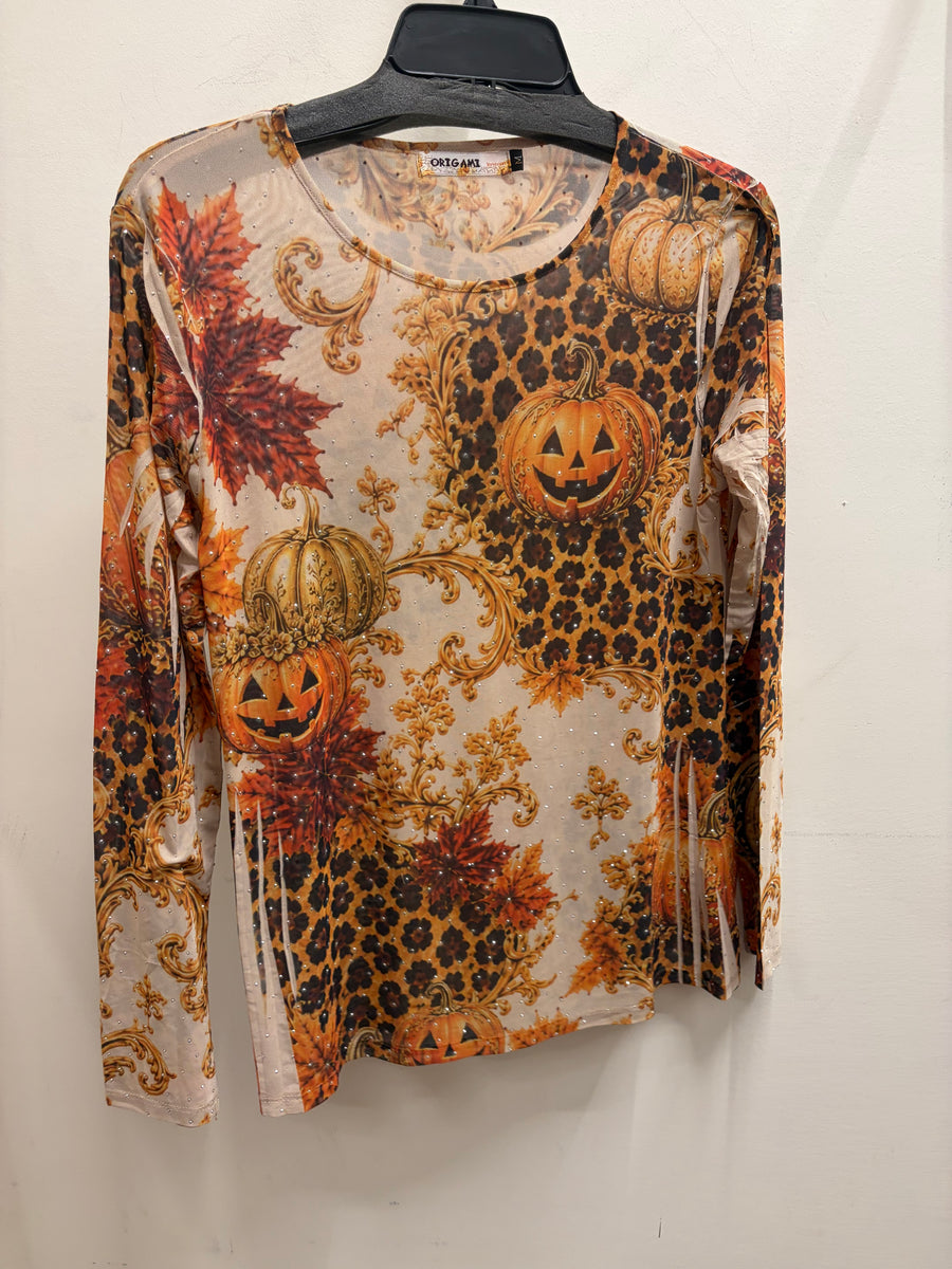 Sparkly Sheer Mesh Layering Shirt in Fall Leopard by Origami
