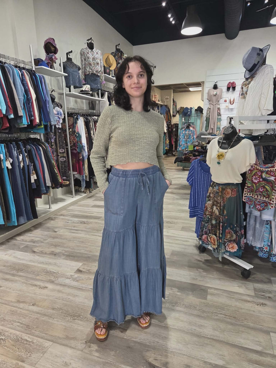 Denim Tencel Tiered Pant by Paparazzi