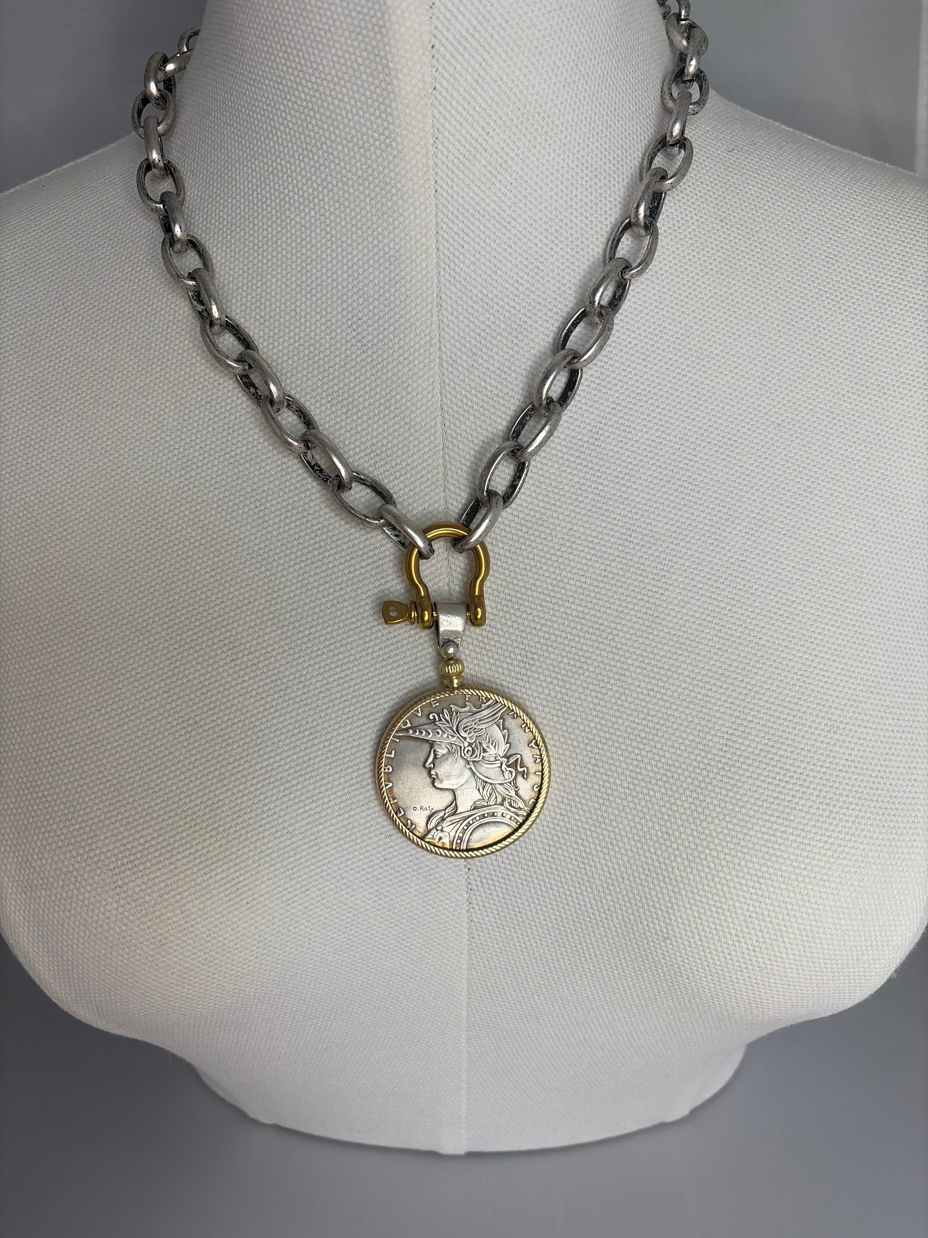French Coin Medallion Necklace