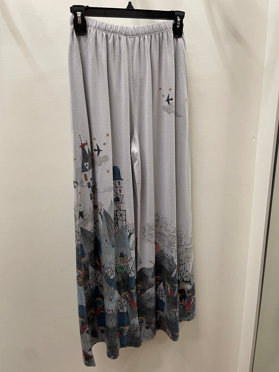 Palazzo Knit Pant in Meow-Dieval Print by Inoah