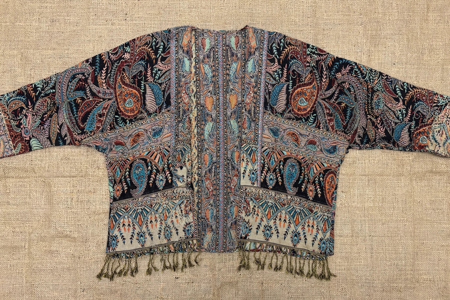 Reversible Tapestry Fringe Short Jacket