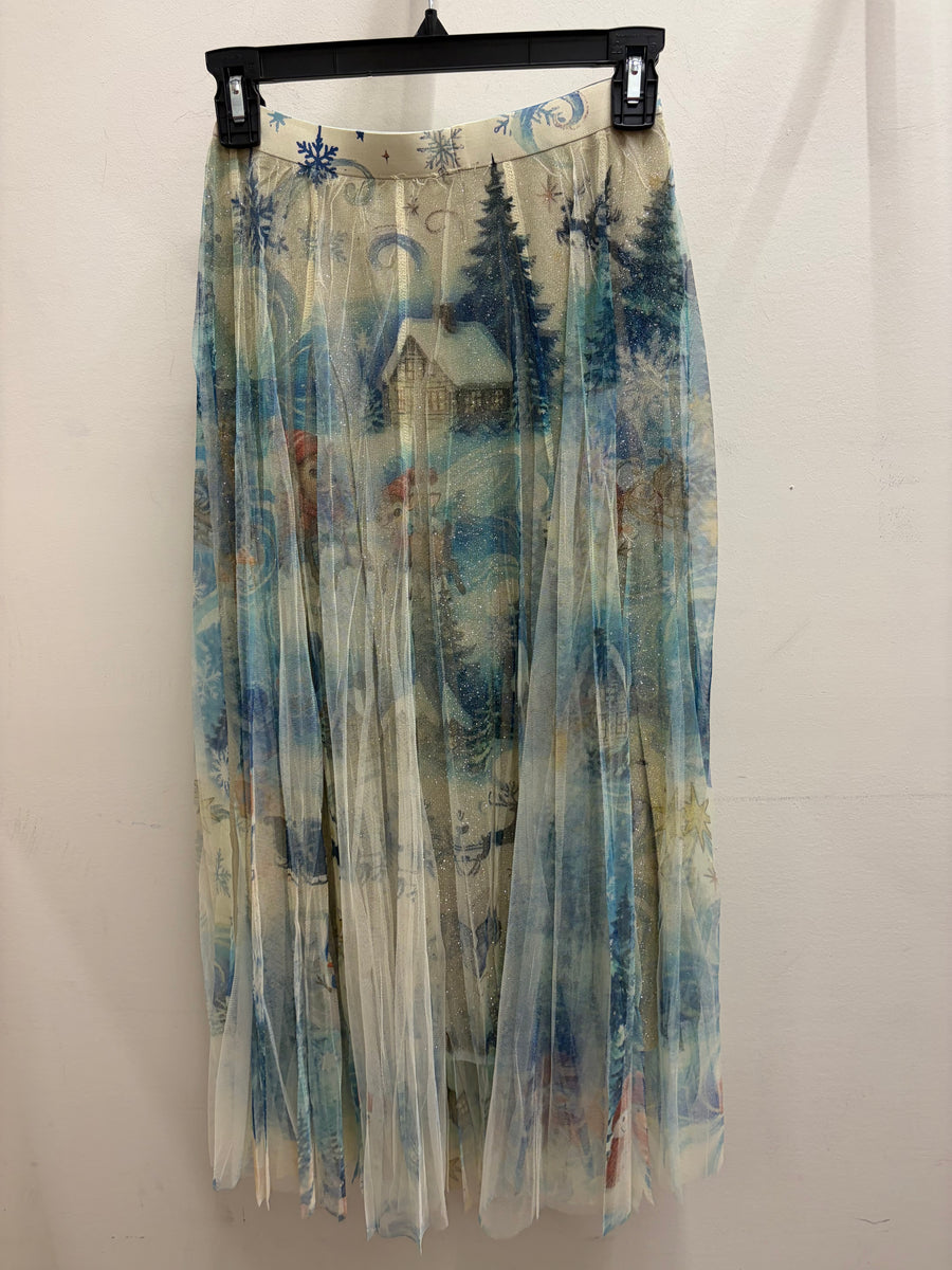 Sparkle Mesh Tulle Maxi Skirt in Snow by Origami