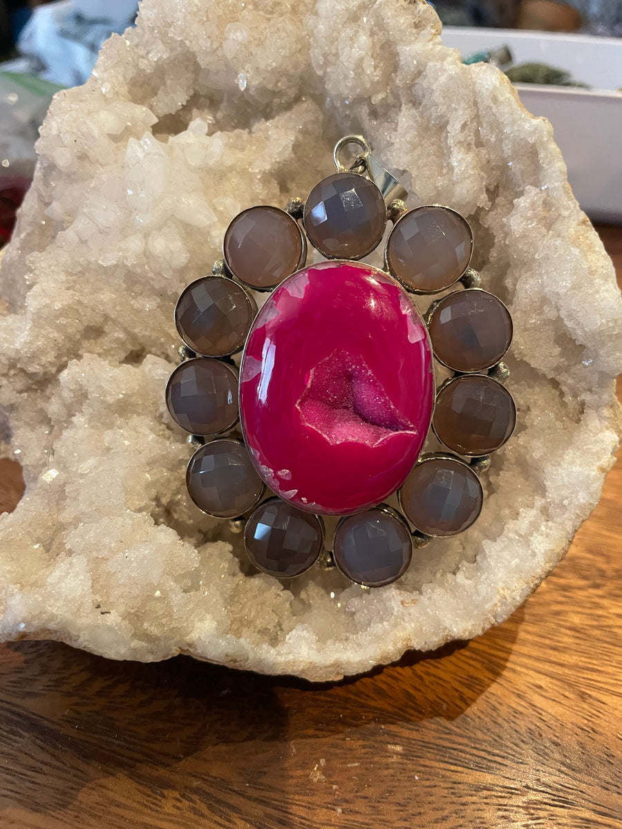 Pendant Only Druzy Pink Agate