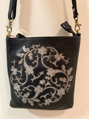 406A Black leather with Grey Floral by Milo - Robin Boutique