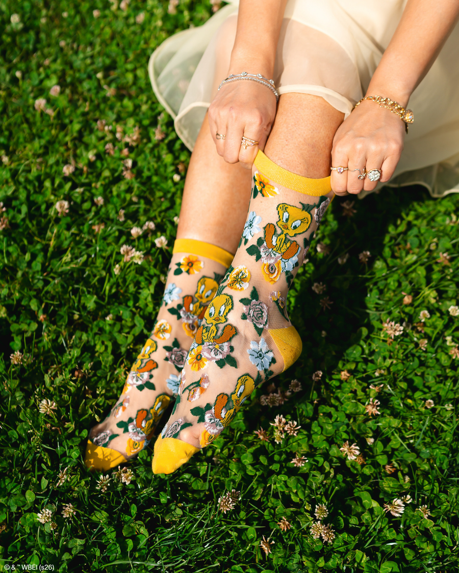 Tweety Floral Sheer Crew Sock