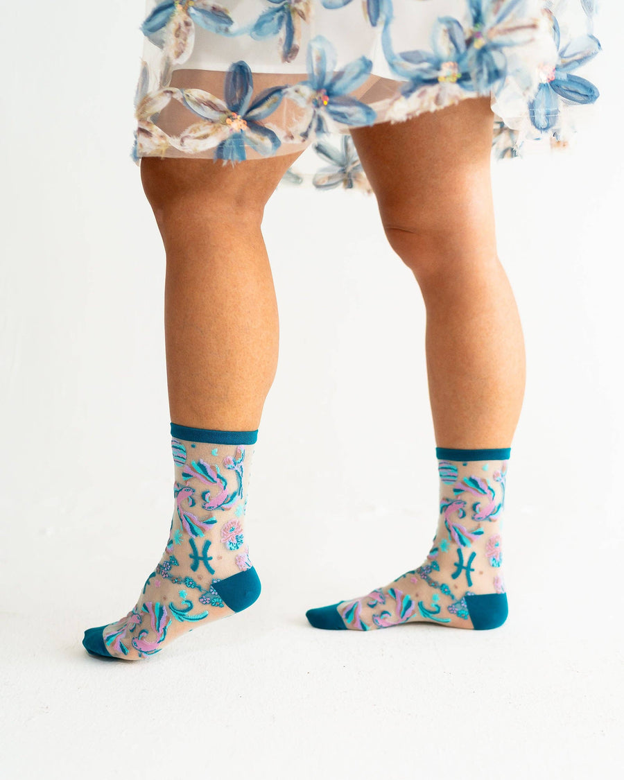 Pisces Zodiac Shimmer Sheer Crew Sock