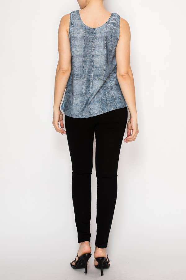 Shimmery Essential Sleeveless Lurex Denim Tank Robin Boutique