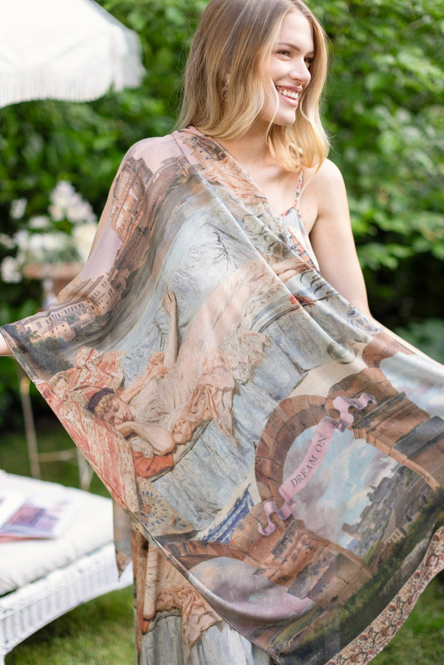 Additional view of Imaginarium Scarf with Moon and Dreamscape Print from Robin Boutique.