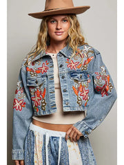 Beaded Cropped Jean Jacket